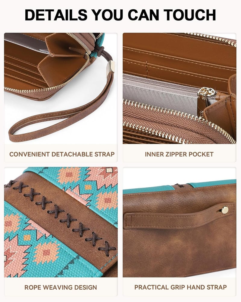 Bostanten Wallets for Women Leather RFID Double Zipper Around Credit Card Holder Large Capacity Wristlet Clutch Wallet - Image 3